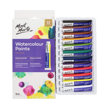 Mont Marte Watercolor Paints Premium 12pcs x 8ml (0.3oz) - Glowish