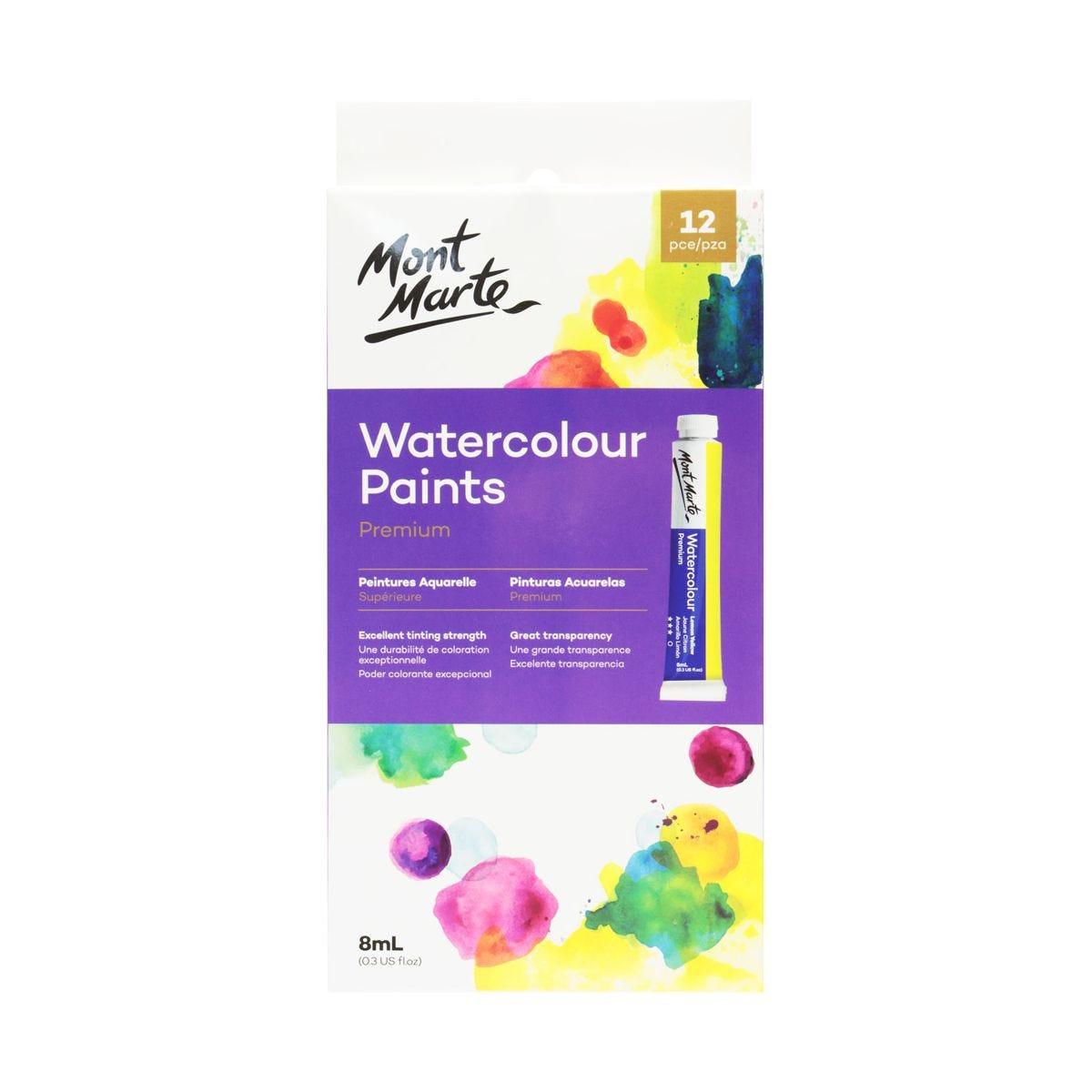 Mont Marte Watercolor Paints Premium 12pcs x 8ml (0.3oz) - Glowish