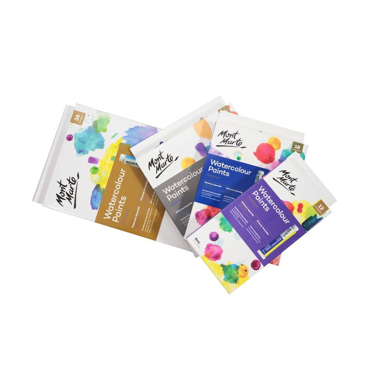 Mont Marte Watercolor Paints Premium 12pcs x 8ml (0.3oz) - Glowish