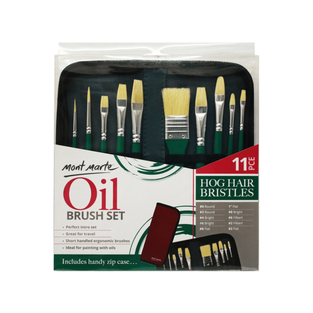 Oil Brush Set 11pcs in Wallet Hog Bristles Brushes Acrylic Painting - Glowish