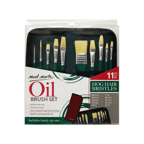 Oil Brush Set 11pcs in Wallet Hog Bristles Brushes Acrylic Painting - Glowish