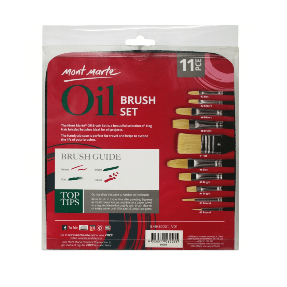 Oil Brush Set 11pcs in Wallet Hog Bristles Brushes Acrylic Painting - Glowish