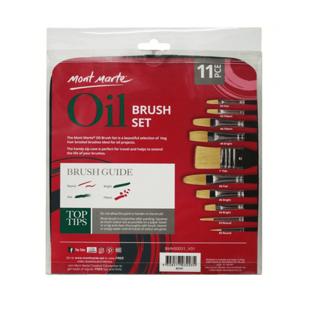 Oil Brush Set 11pcs in Wallet Hog Bristles Brushes Acrylic Painting - Glowish