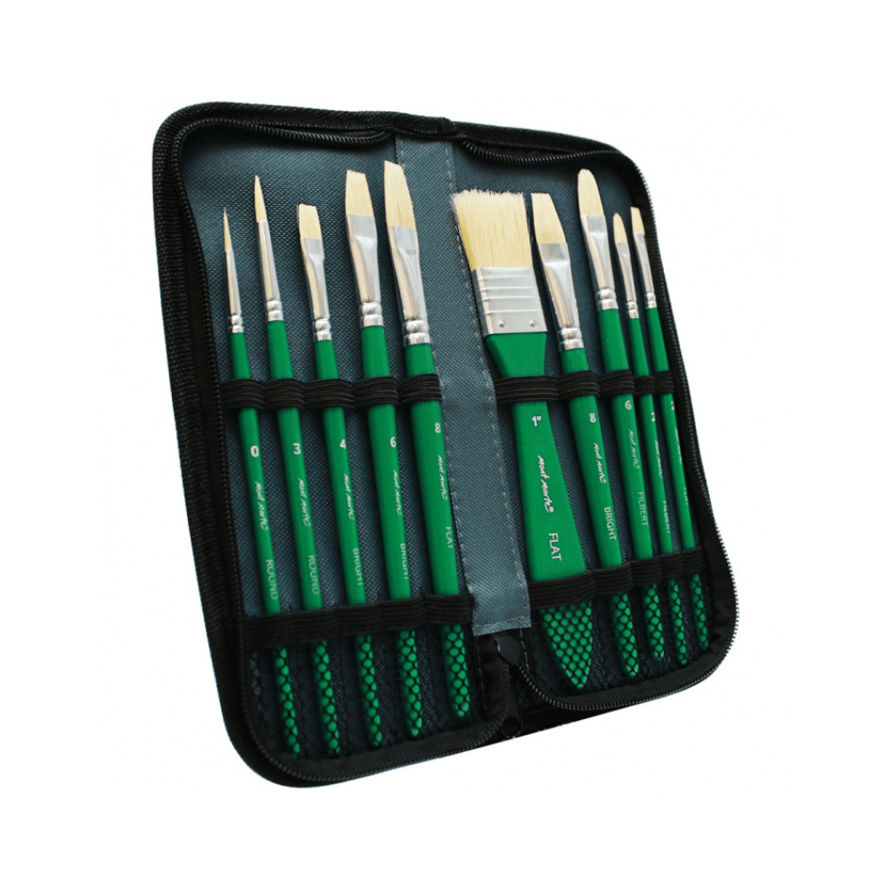 Oil Brush Set 11pcs in Wallet Hog Bristles Brushes Acrylic Painting - Glowish
