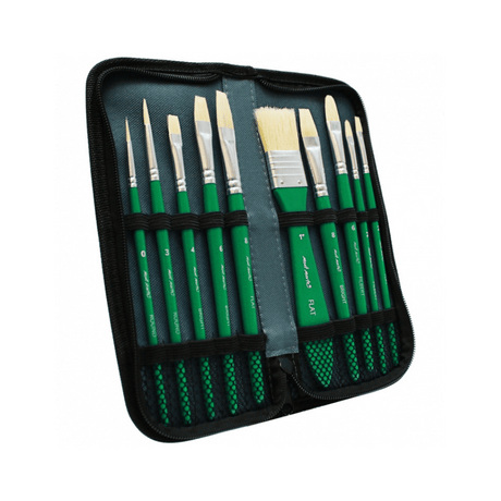 Oil Brush Set 11pcs in Wallet Hog Bristles Brushes Acrylic Painting - Glowish