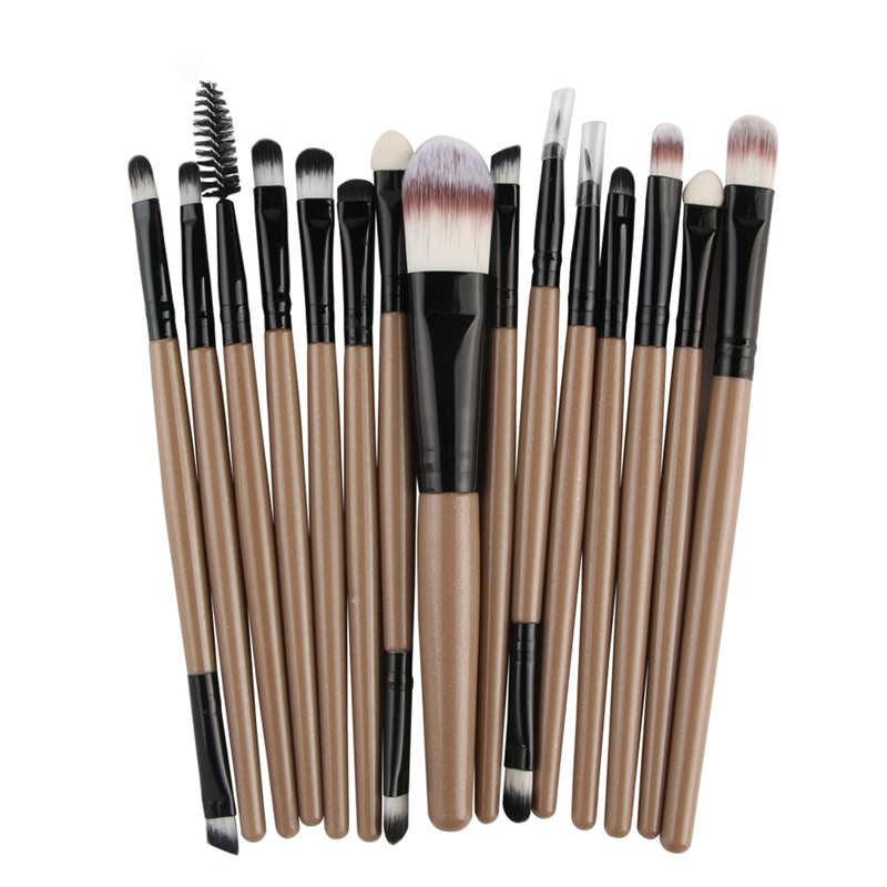 Professional 15 Pcs Cosmetic Makeup Brush Set - Black & Lite Coffee - Glowish