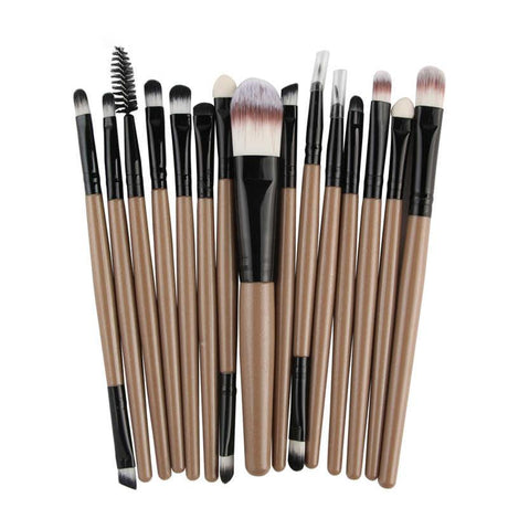 Professional 15 Pcs Cosmetic Makeup Brush Set - Black & Lite Coffee - Glowish