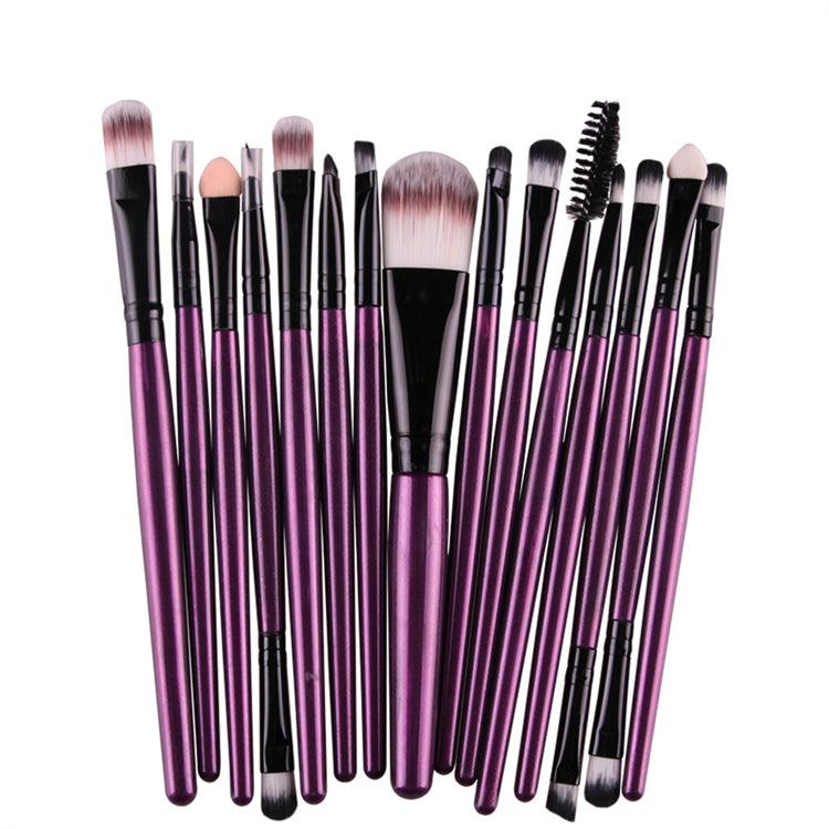 Professional 15 Pcs Cosmetic Makeup Brush Set - Black & Purple - Glowish