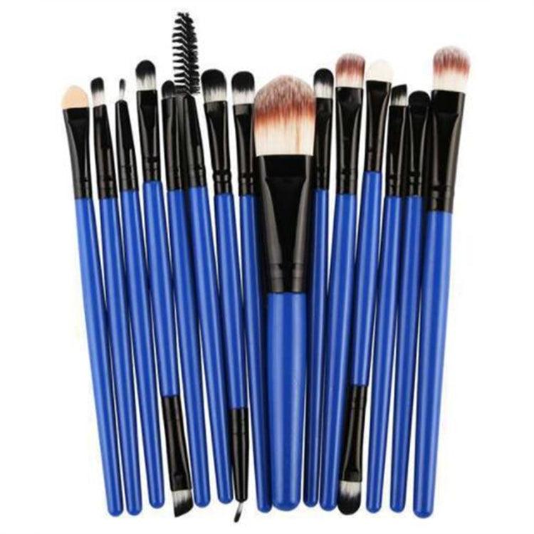 Professional 15 Pcs Cosmetic Makeup Brush Set - Black & Royal Blue - Glowish