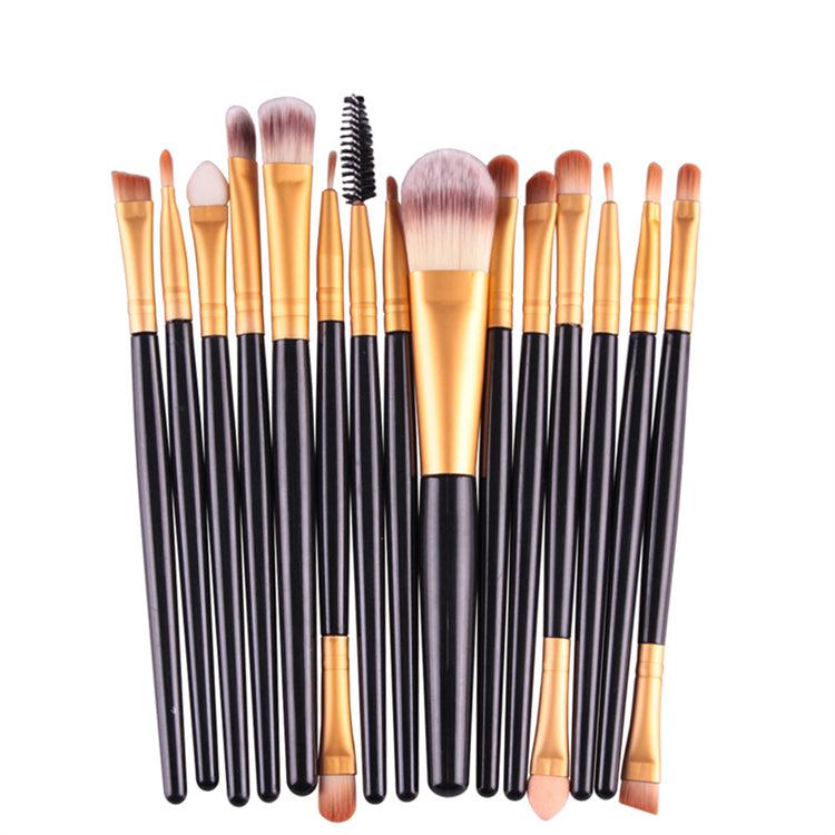 Professional 15 Pcs Cosmetic Makeup Brush Set - Gold & Black - Glowish