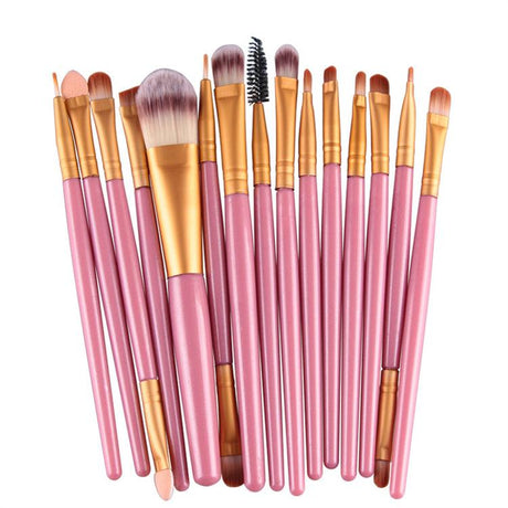 Professional 15 Pcs Cosmetic Makeup Brush Set -Gold & Pink - Glowish