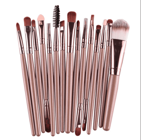 Professional 15 Pcs Cosmetic Makeup Brush *Set* Lite Coffee - Glowish