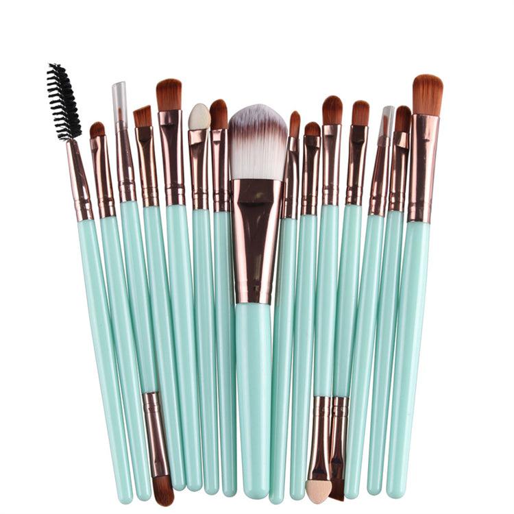 Professional 15 Pcs Cosmetic Makeup Brush Set - Rose Gold & Light Green - Glowish