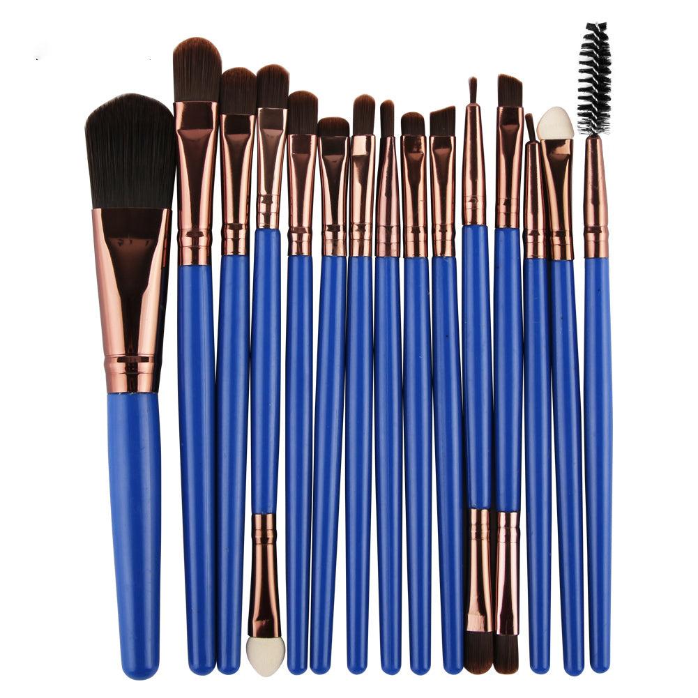 Professional 15 Pcs Cosmetic Makeup Brush Set - Rose Gold & Royal Blue - Glowish