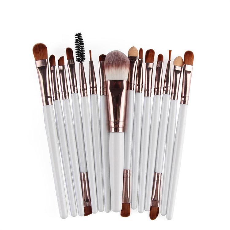 Professional 15 Pcs Cosmetic Makeup Brush Set - Rose Gold & White - Glowish