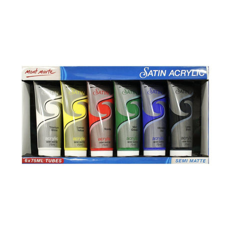 Satin Acrylic Primary Set 6pcs x 75ml (2.5oz) - Mont Marte - Glowish