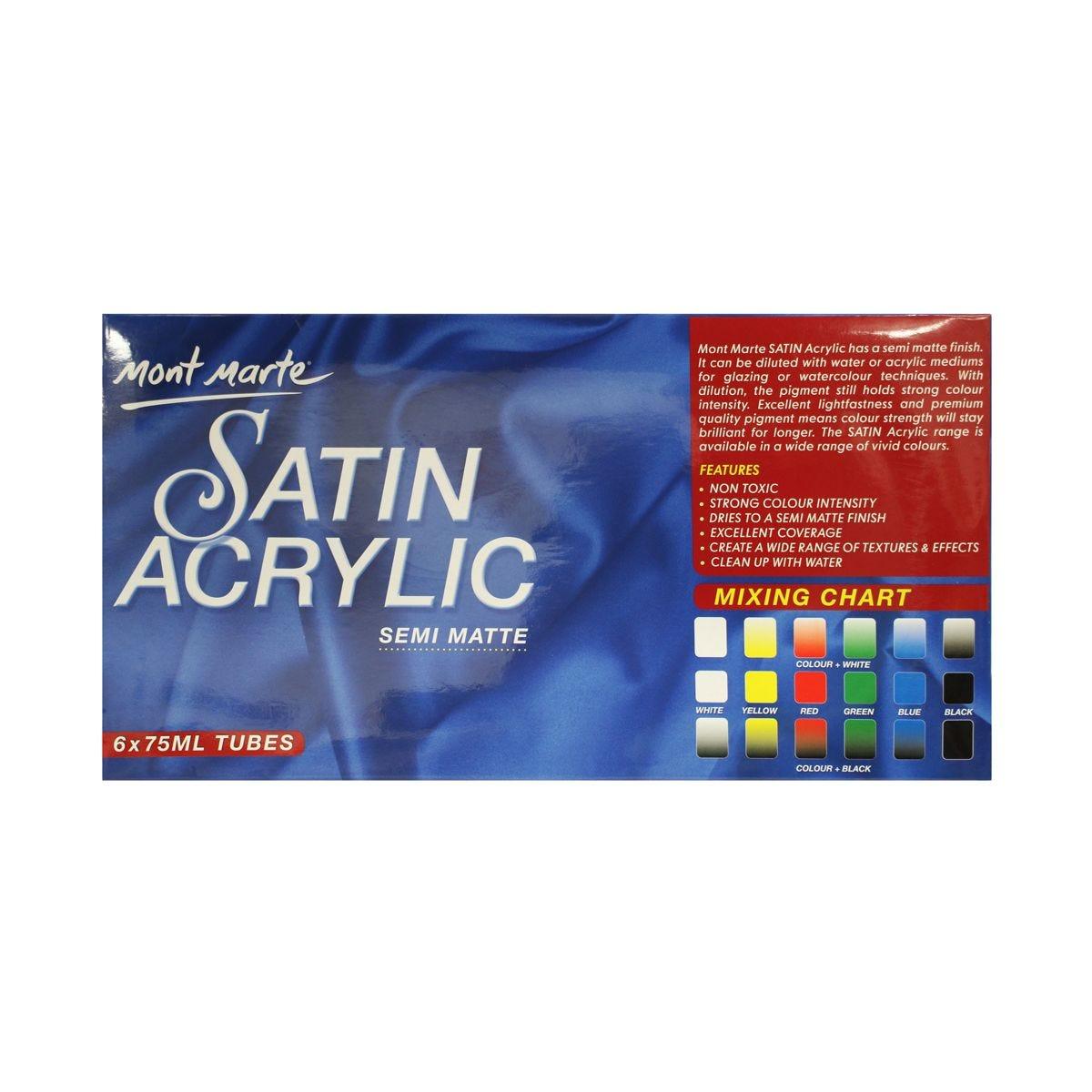 Satin Acrylic Primary Set 6pcs x 75ml (2.5oz) - Mont Marte - Glowish