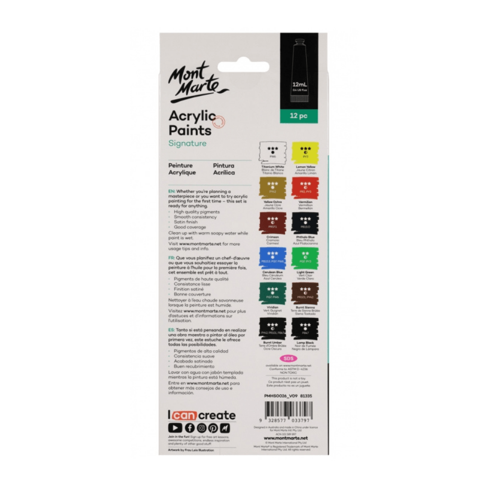 Signature Acrylic Paints 12pc x 12ml (0.4oz) - Glowish