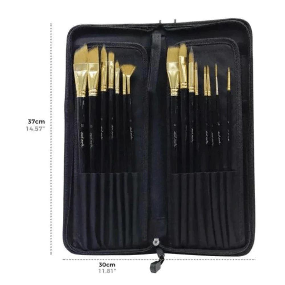 Studio Brush Set In Easel Wallet 15pc - Mont Marte - Glowish