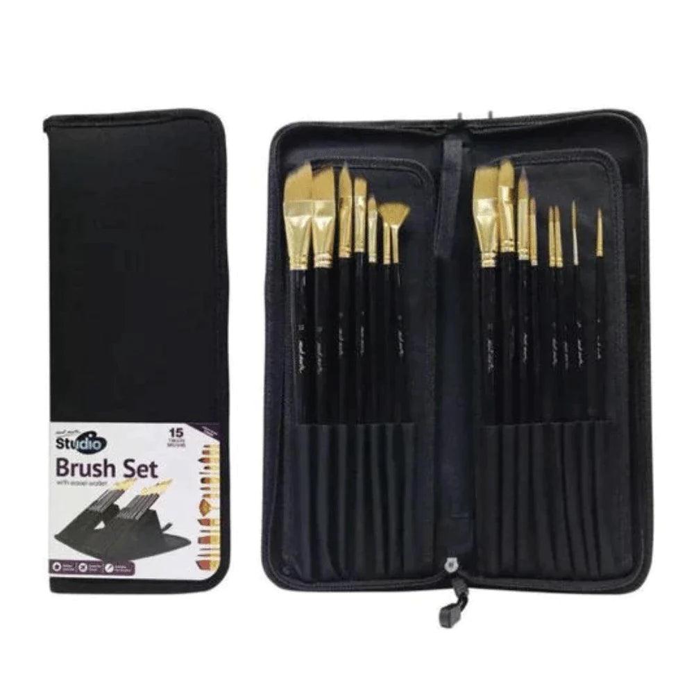Studio Brush Set In Easel Wallet 15pc - Mont Marte - Glowish