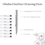 Ohuhu Fineliner Drawing Pens 8 Pack Archival Ink - tip size chart