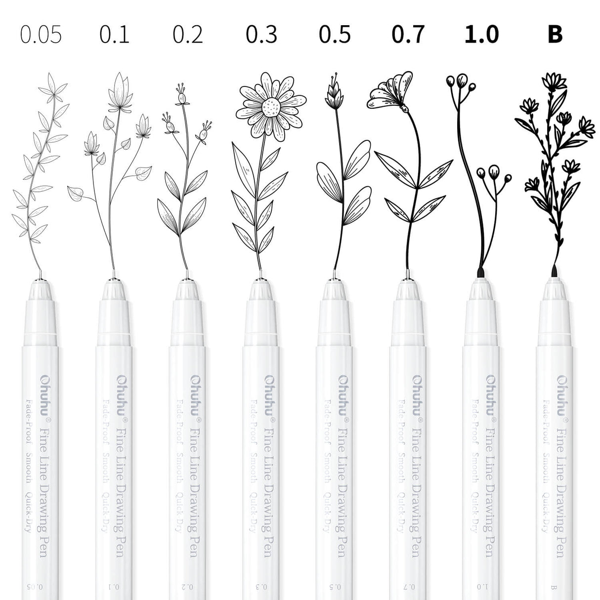 Ohuhu Fineliner Drawing Pens 8 Pack Archival Ink - pens laid out