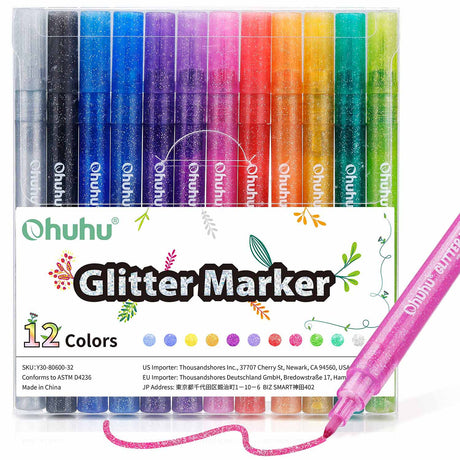 Ohuhu 12 Colors Glitter Metallic Pen Dual Tip Markers