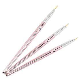 3Pcs Rose Gold Nail Art Lines Painting Pen Brushes - Glowish