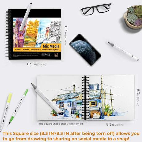 Ohuhu Mix Media Pad 8.9x8.3 FSC Certified spiral binding