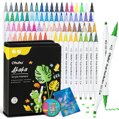 Ohuhu Akaka 72 Colors Cotton-core Brush and Dot Dual Tip Alcohol Markers