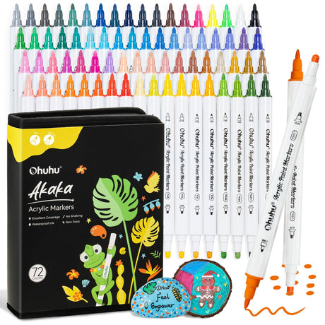 Ohuhu Akaka 72 Colors Cotton-core Fine and Dot Dual Tip Acrylic Paint Markers set