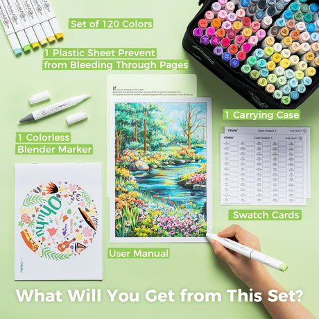 Ohuhu Honolulu B 120 alcohol markers packaging contents
