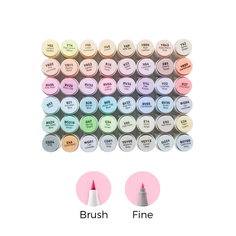 Ohuhu Honolulu B 48 Pastel Colors New Packing Brush and Fine Dual Tip Alcohol Markers