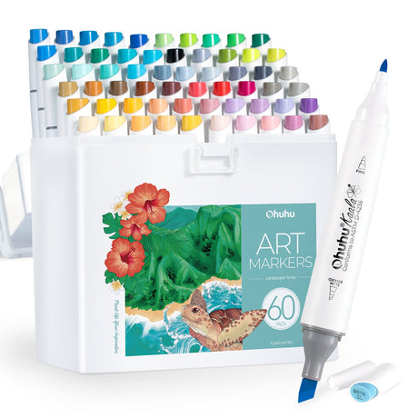 Ohuhu Kaala 60 Colors Landscape Fine and Slim Broad Dual Tip Alcohol Markers set