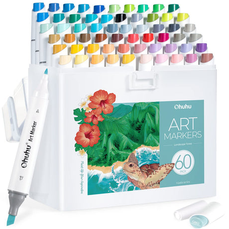 Ohuhu Kaala 60 Colors Landscape Brush and Slim Board Dual Tip Alcohol Markers