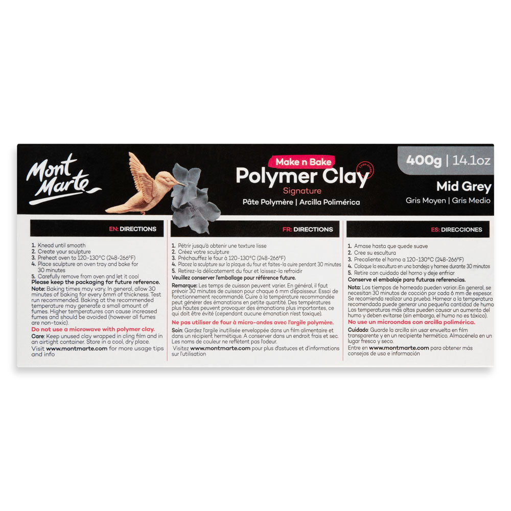 Make n Bake Polymer Clay Signature 400g Mid Grey - Mont Marte - Glowish