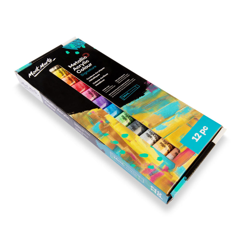 Metallic Acrylic Colour Paint Set Signature 12pc x 36ml - Mont Marte - Glowish
