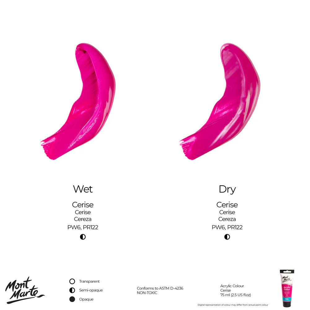 Mont Marte Studio Acrylic Paint Tube 75ml - Cerise