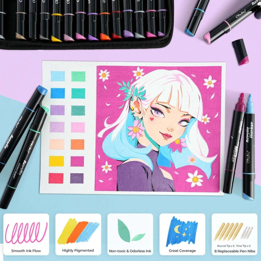 Ohuhu Acrylic Markers 30 Colours - Glowish