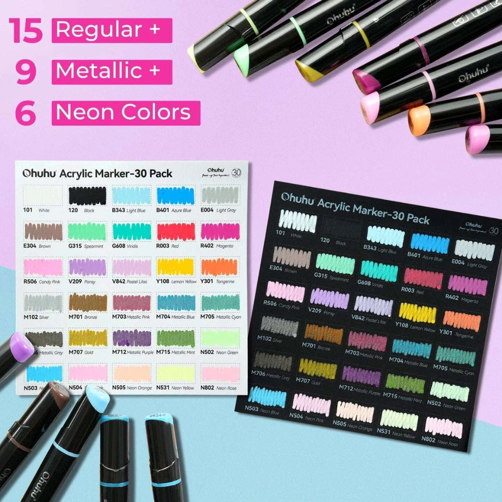 Ohuhu Acrylic Markers 30 Colours - Glowish