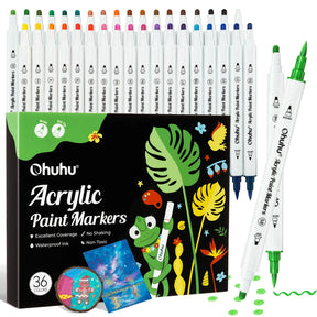 Ohuhu Acrylic Paint Markers 36 Colours Brush & Dot - Glowish