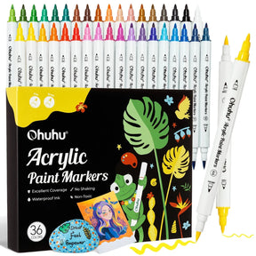 Ohuhu Acrylic Paint Markers 36 Colours, Brush & Fine Tips - Glowish