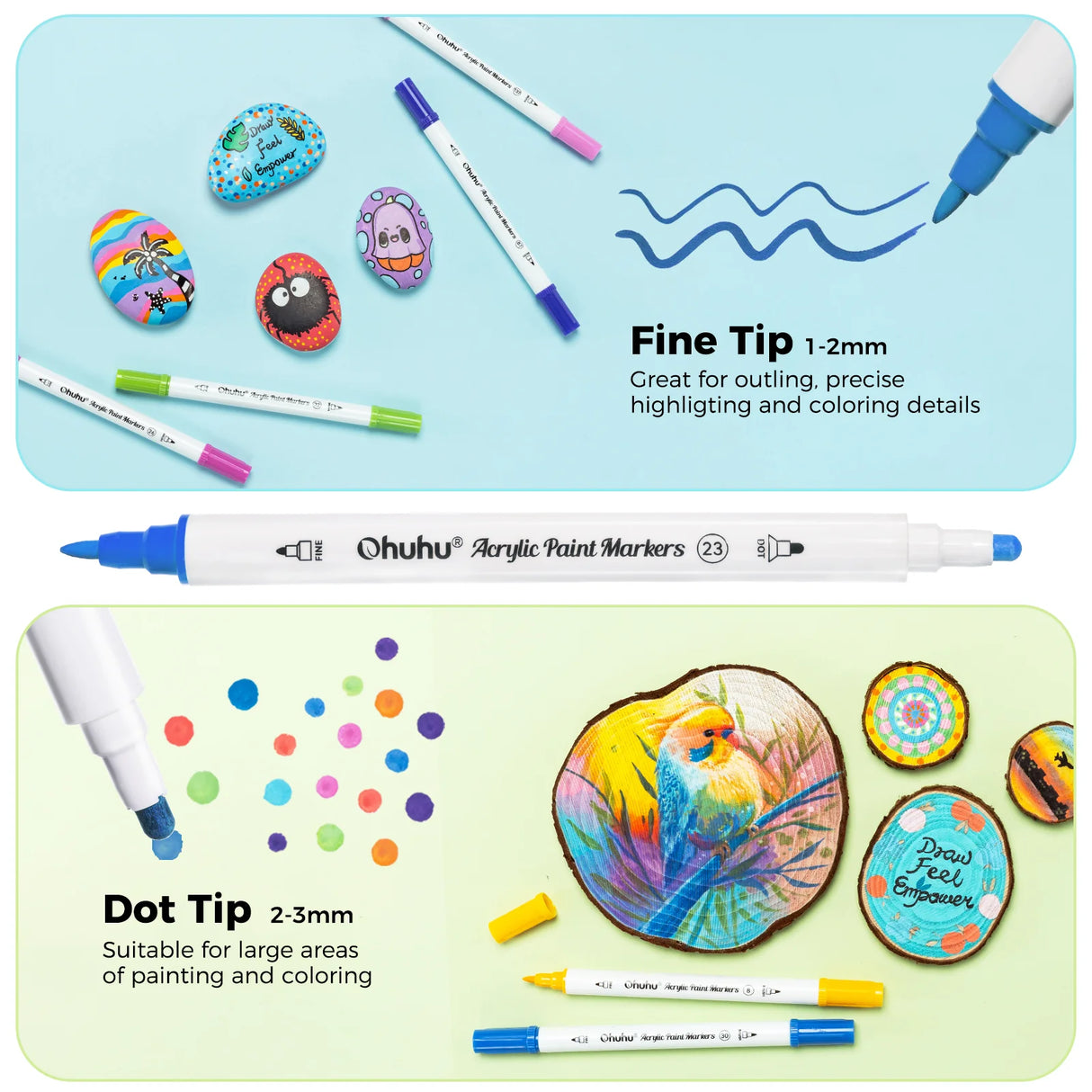 Ohuhu Acrylic Paint Markers 36 Colours, Fine & Dot Tip