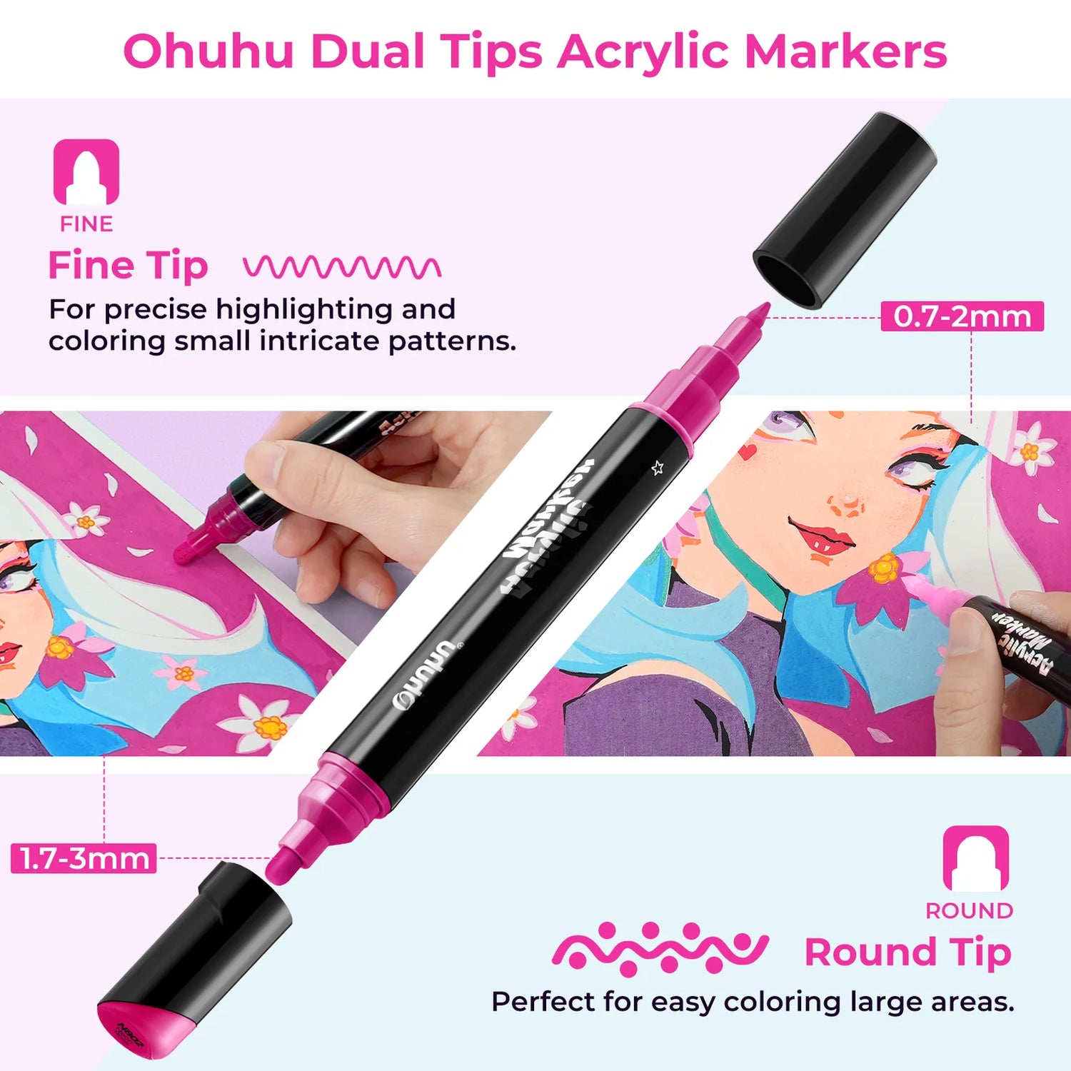 Ohuhu Acrylic Paint Pens 30 Colors Dual Tip Fine and Broad
