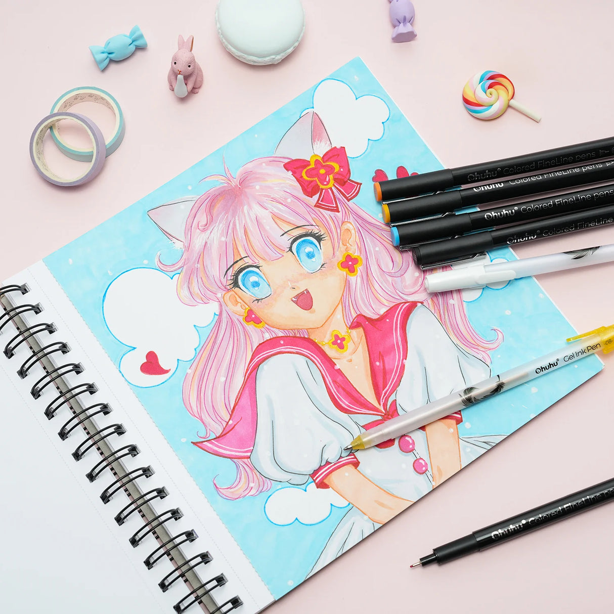 Ohuhu Hana Coloured Fineliner Drawing Pens, 18 Pack