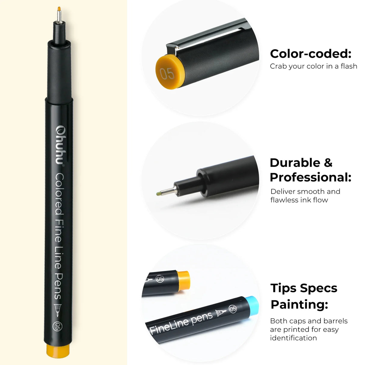 Ohuhu Hana Coloured Fineliner Drawing Pens, 18 Pack