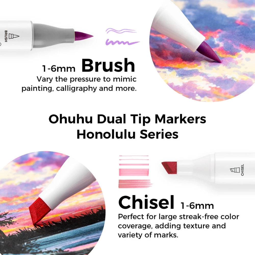 Ohuhu Honolulu 104 Colours Dual Tip Alcohol Art Markers - Glowish
