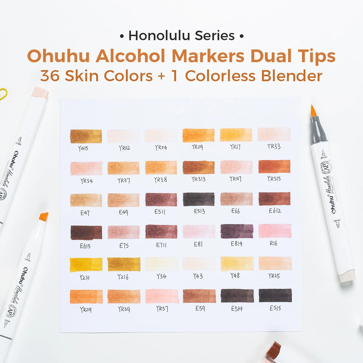 Ohuhu Honolulu B 36 Skin Tone Colours Dual Tip Alcohol Markers