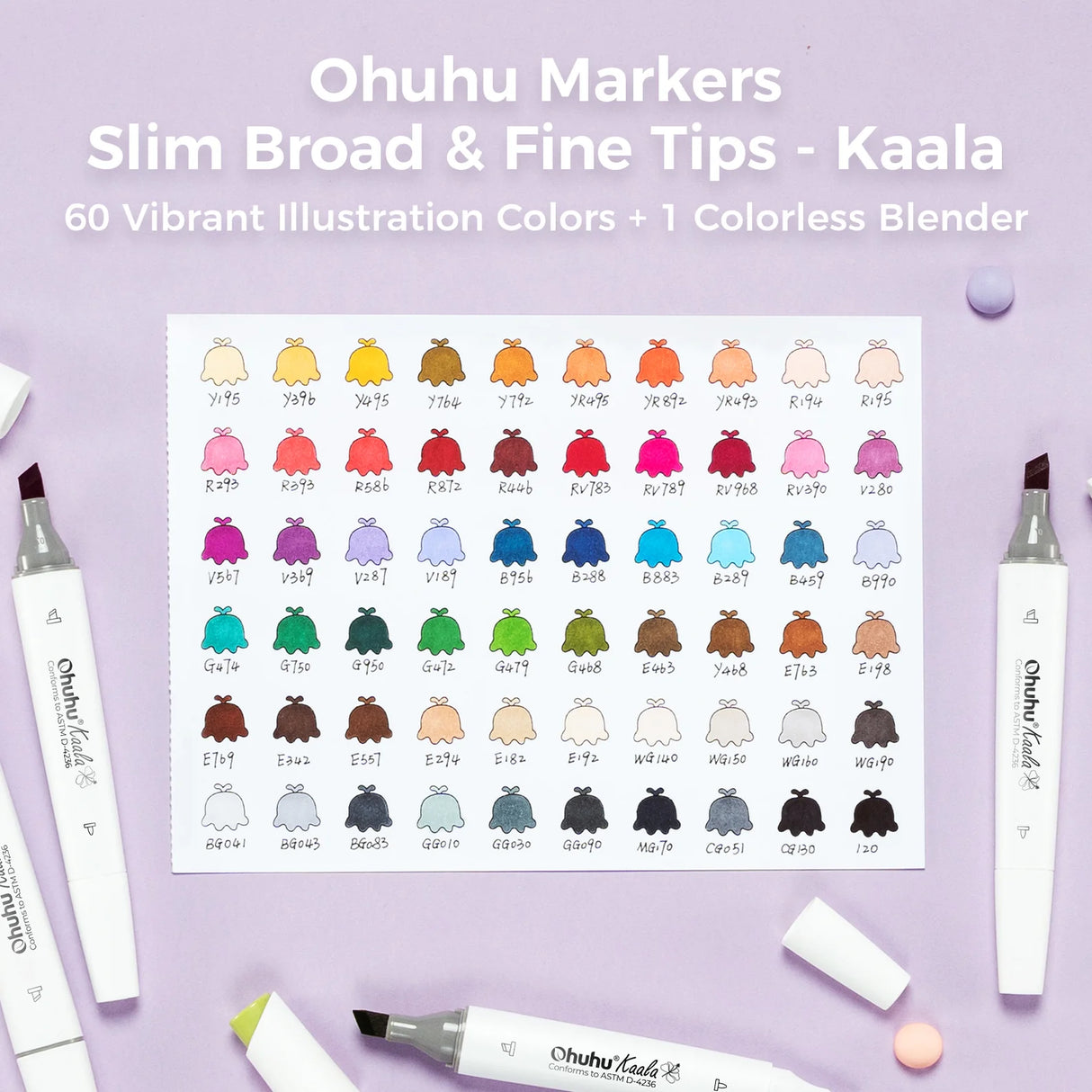Ohuhu Kaala 60 Colours Dual Tip Alcohol Markers, Illustration Tones