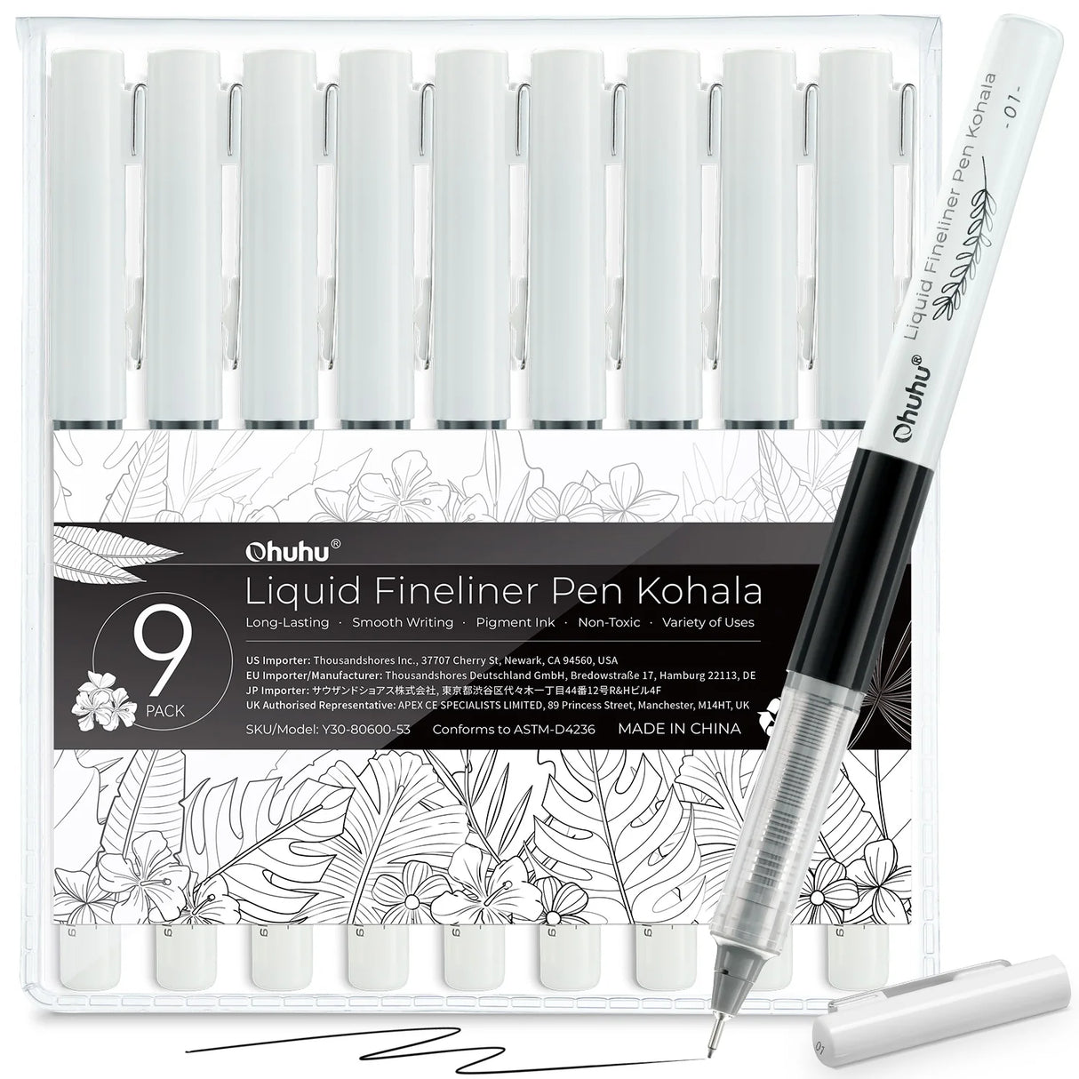 Ohuhu Kohala Liquid Fineliner Drawing Pens,9 Pack